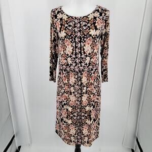 J Jill Dress Womens XS Dark Floral Midi Soft Stretch Pockets Boho